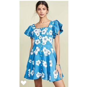 New ALL THINGS MOCHI Kay Mini Dress $465 MEDIUM Blue Floral Anthropologie Sample
